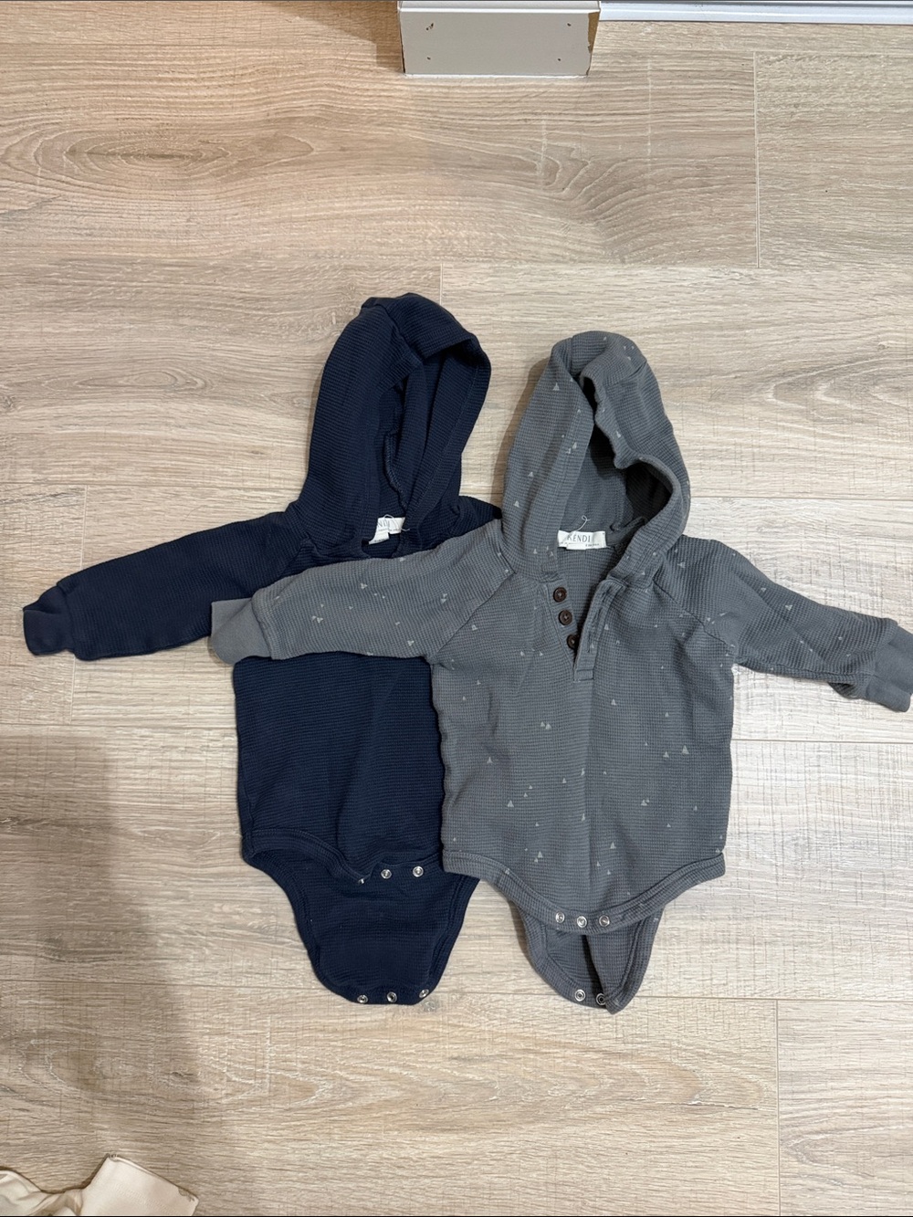 Colored Organics Kendi Hooded One-Piece Bodysuit - Navy & Gray